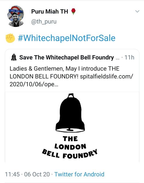 Letter to the Whitechapel Bell Foundry Public Enquiry